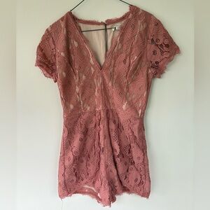 Elegant Lace V-Neck Pink Romper